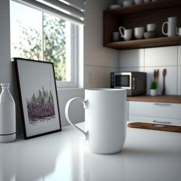 Coffee Cup Whilte Mockup, tea, milk, template. Created with Generative AI Technology	