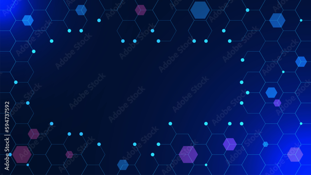 Poster abstract hexagonal with glowing particles for science and technology concept background template des