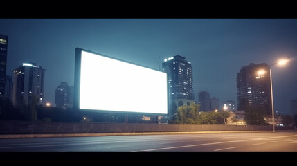 Blank advertising billboard in a largescale square outdoor highway at night