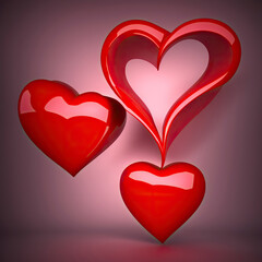 Red hearts on grey background. Love illustration. Generative AI