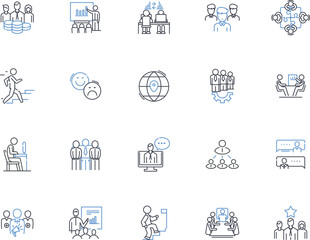 Corporate communications line icons collection. Messaging, Strategy, Brand, Reputation, Crisis, Stakeholders, Internal vector and linear illustration. External,T,Outreach outline signs set