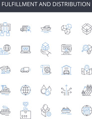 Fulfillment and Distribution line icons collection. Accomplishment, Delivery, Dispatch, Execution, Provision, Gratification, Dispensation vector and linear illustration. Transport,Supply,Realization