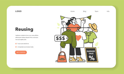 Zero waste web banner or landing page. Upcycling or reuse