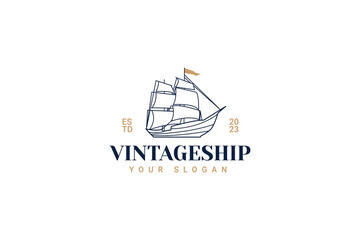 ship sailing vintage logo vector icon illustration
