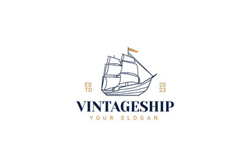 Naklejka premium ship sailing vintage logo vector icon illustration