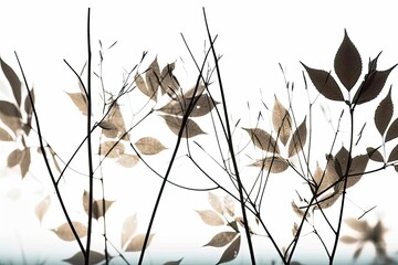 leaves with light grey background. Minimal style design with plants. Abstract background,generative ai.