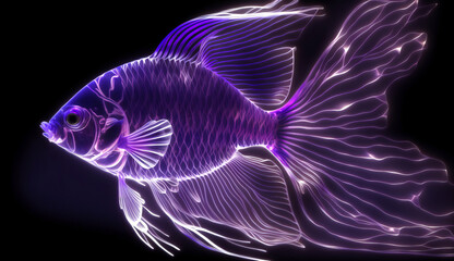 Fish Flat desing. Purple neon on black background.