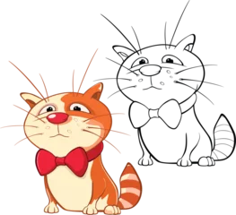 Tuinposter Vector Illustration of a Cute Cat . Cartoon Character. Coloring Book © liusa