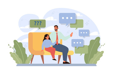 Fatherhood concept. Dad teaching his child to find a way out of difficult