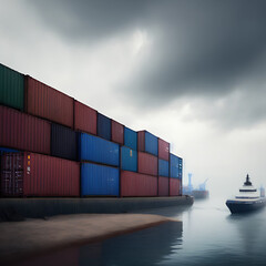 container ship in port - Generative AI