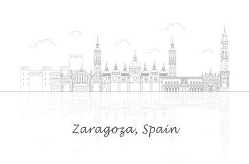 Outline Skyline panorama of  Zaragoza, Aragon, Spain - vector illustration