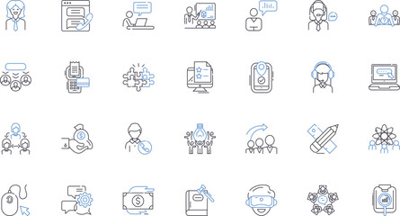 Professional Circles line icons collection. Nerking, Collaboration, Partnership, Mentorship, Alliance, Relationship, Trust vector and linear illustration. Respect,Connections,Synergy outline signs set