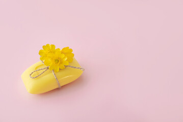 Soap on a pink background. Mockup for design
