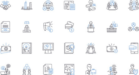 Brokerage line icons collection. Trading, Investments, Stocks, Shares, Bonds, Options, Futures vector and linear illustration. Securities,Portfolio,Margin outline signs set