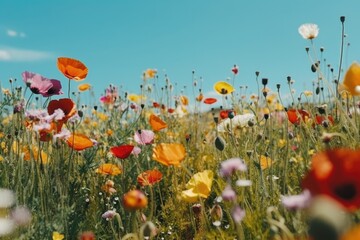 Photo of wild poppies in a field on a sunny day