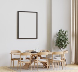 Dining room and kitchen copy space on white background, front view,frame for mock up