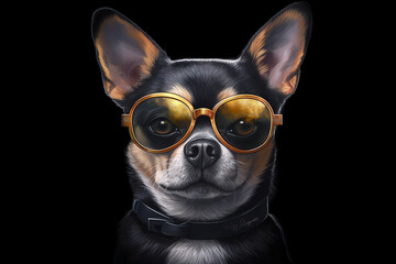 Cool Dog with Sunglasses on Black Background Summer Generative AI