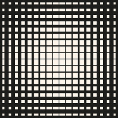 Halftone seamless pattern. Vector geometric half-tone background with lines, squares, grid, net, lattice, mesh. Black and white gradient transition effect texture. Modern abstract monochrome design