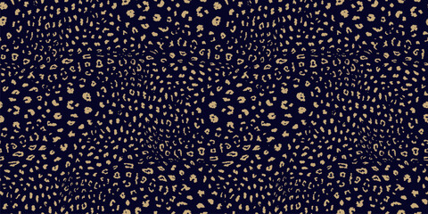 Leopard print pattern. Vector seamless background. Animal skin texture of jaguar, leopard, cheetah, panther, puma. Jungle wildlife theme. Gold and black pattern with spots. Repeat decorative design