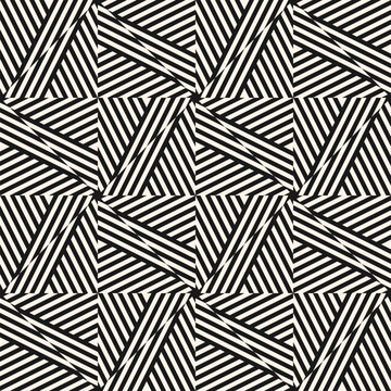 Vector geometric lines, stripes pattern. Retro 1970-1980's style. Abstract graphic striped ornament. Simple monochrome optical art texture. Stylish black and white background. Repeated geo design