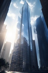 Sky scrapers glass business building in a financial district, wealth and fortune concept, Generative Ai