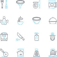 Galley linear icons set. Kitchen, Cooking, Food, Boats, Ship, Nautical, Cruise line vector and concept signs. Restaurant,Menu,Prep outline illustrations