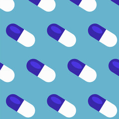 Beautiful abstract seamless pattern with pills on a blue background. Vector design for different surfases