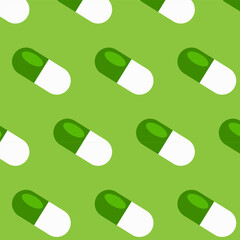 Beautiful abstract seamless pattern with pills on a green background. Vector design for different surfases