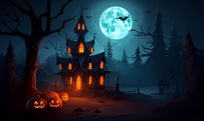 Fototapeta na wymiar Halloween background with tombs, trees, bats, tombstones, gravey generated ai