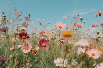 Obraz premium Photo of colorful flowers in a field on sunny day