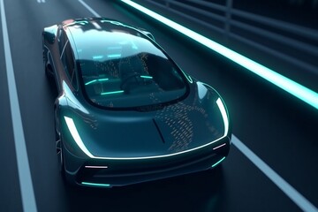 Obraz na płótnie Canvas A fancy car driving on highway. 3D. AI Generated. 