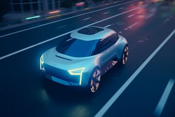 Fototapeta na wymiar A fancy car driving on highway. 3D. AI Generated. 