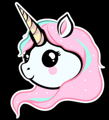 Cute cartoon unicorn head