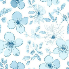 Fototapeta premium Delicate blue floral watercolor seamless pattern. Generative AI background