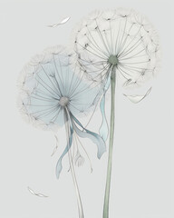 Delicate and soft illustration with dandelions. Generative AI art