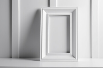 White frame mockup in interior on white wall background. Generative AI