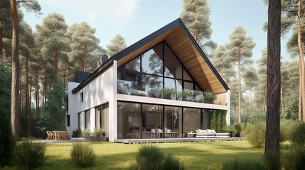 Modern and nordic style luxury house exterior, AI generated 