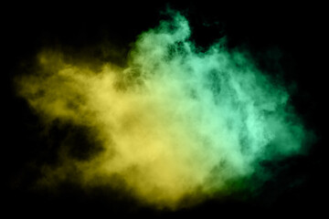 Art photo of smoke moves on black background. Beautiful swirling colorful smoke. Poster.