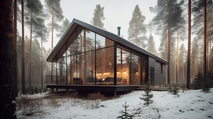 Scandinavian and modern vibe house exterior with panoramic windows, AI generated 