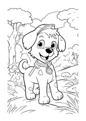 Dog Character Vector, Coloring Book Page with Dog, Coloring page outline of a cute dog, coloring page with Animal character 