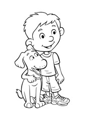 Dog Character Vector, Coloring Book Page with Dog, Coloring page outline of a cute dog, coloring page with Animal character 