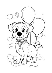 Dog Character Vector, Coloring Book Page with Dog, Coloring page outline of a cute dog, coloring page with Animal character 
