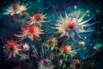 Abstract stargazing ethereal flowers background, Generative AI