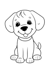 Dog Character Vector, Coloring Book Page with Dog, Coloring page outline of a cute dog, coloring page with Animal character 