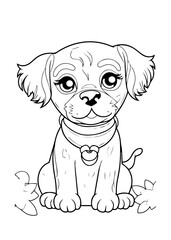 Dog Character Vector, Coloring Book Page with Dog, Coloring page outline of a cute dog, coloring page with Animal character 