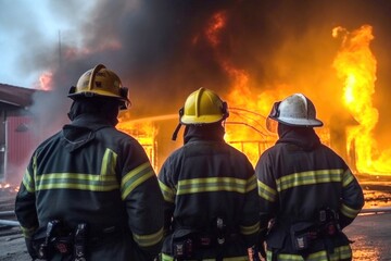 Fototapeta premium Firemen watching a fire burning Generative AI