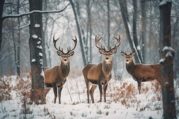 Three deer in the snow Generative AI