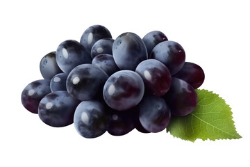 Blue wet grapes bunch isolated on white background. Generative AI