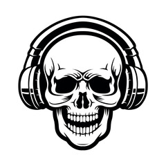 Skull with headset vector illustration. character head in headphones. Vector illustration