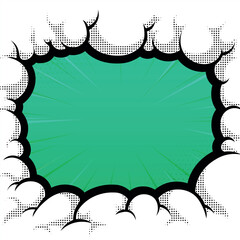 Pop art comic background with cloud. Cartoon vector illustration on green